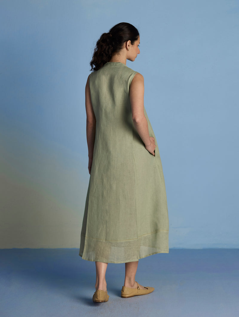 Ita Pleated Linen Dress - Mint