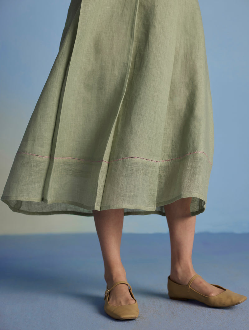 Ita Pleated Linen Dress - Mint