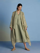 Ita Pleated Linen Dress and Overlay - Mint