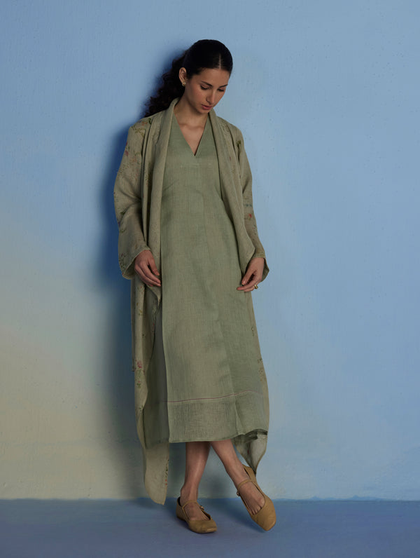 Ita Pleated Linen Dress and Overlay - Mint