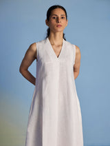 Ita Pleated Linen Dress and Overlay - White