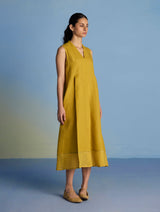 Ita Pleated Linen Dress and Overlay - Ochre