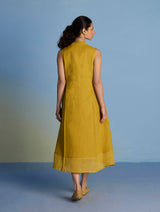 Ita Pleated Linen Dress and Overlay - Ochre