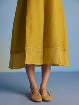 Ita Pleated Linen Dress and Overlay - Ochre