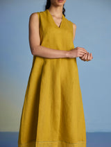 Ita Pleated Linen Dress - Ochre