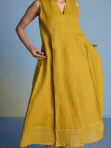 Ita Pleated Linen Dress - Ochre