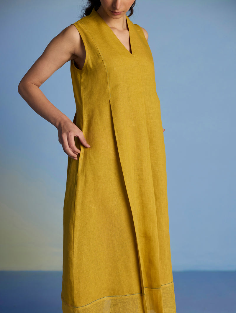 Ita Pleated Linen Dress - Ochre