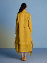 Ita Pleated Linen Dress and Overlay - Ochre