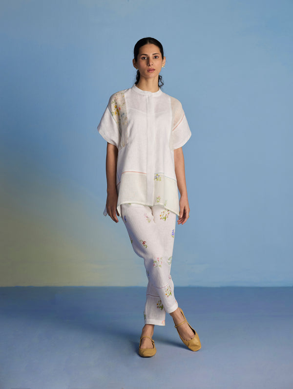 Aboli Patchwork Linen Shirt - White