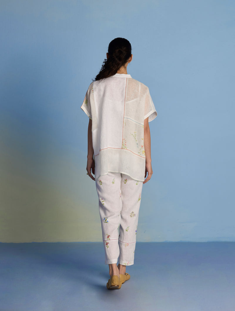 Aboli Patchwork Linen Shirt - White