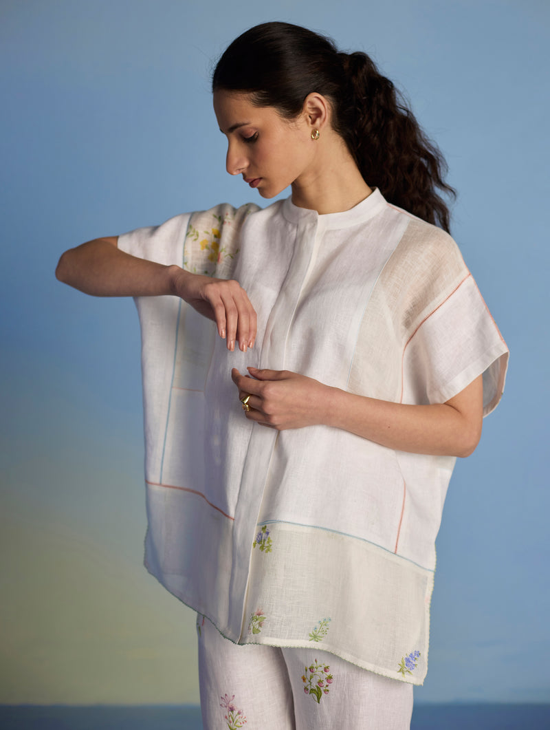 Aboli Patchwork Linen Shirt - White