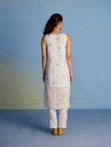 Aneya Patchwork Floral Linen Kurta - White