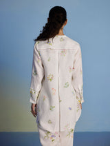 Anya Hand-Embroidered Floral Linen Kurta - White