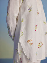 Anya Hand-Embroidered Floral Linen Kurta - White