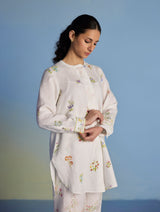 Anya Hand-Embroidered Floral Linen Kurta - White