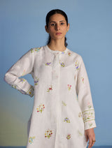 Anya Hand-Embroidered Floral Linen Kurta - White