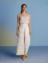 Ama Floral Printed Linen Pant - White