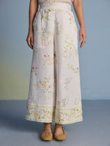 Ama Floral Printed Linen Pant - White