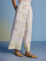 Ama Floral Printed Linen Pant - White