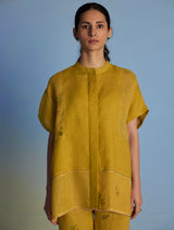 Aboli Patchwork Linen Shirt - Ochre