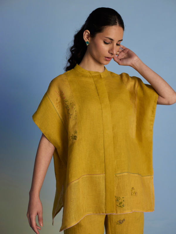 Aboli Patchwork Linen Shirt - Ochre