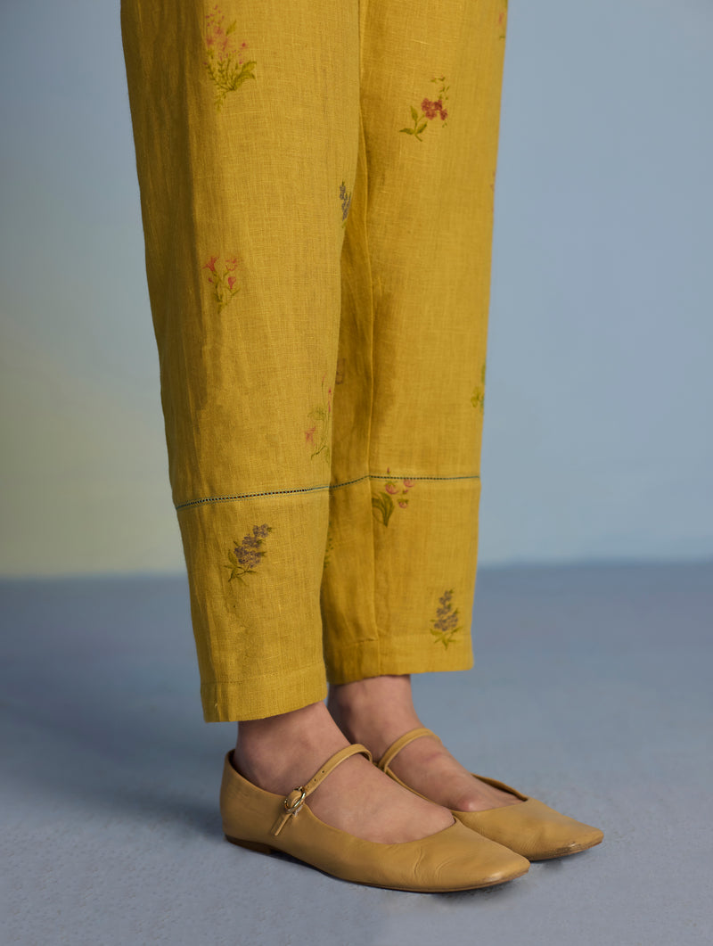 Aboli Patchwork Linen Co-ord Set - Ochre