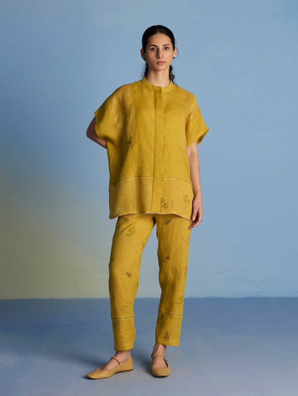 Aboli Patchwork Linen Co-ord Set - Ochre