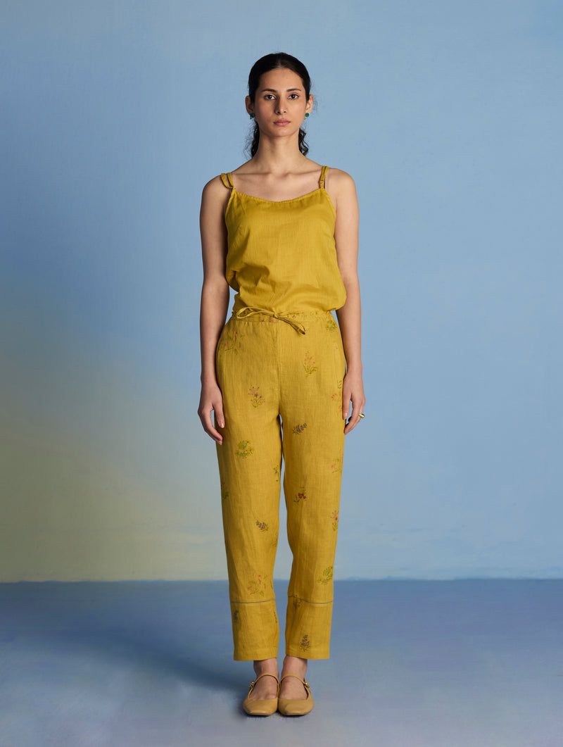 Nama Floral Linen Pant - Ochre