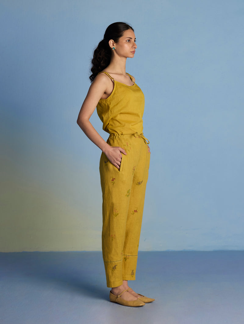 Nama Floral Linen Pant - Ochre