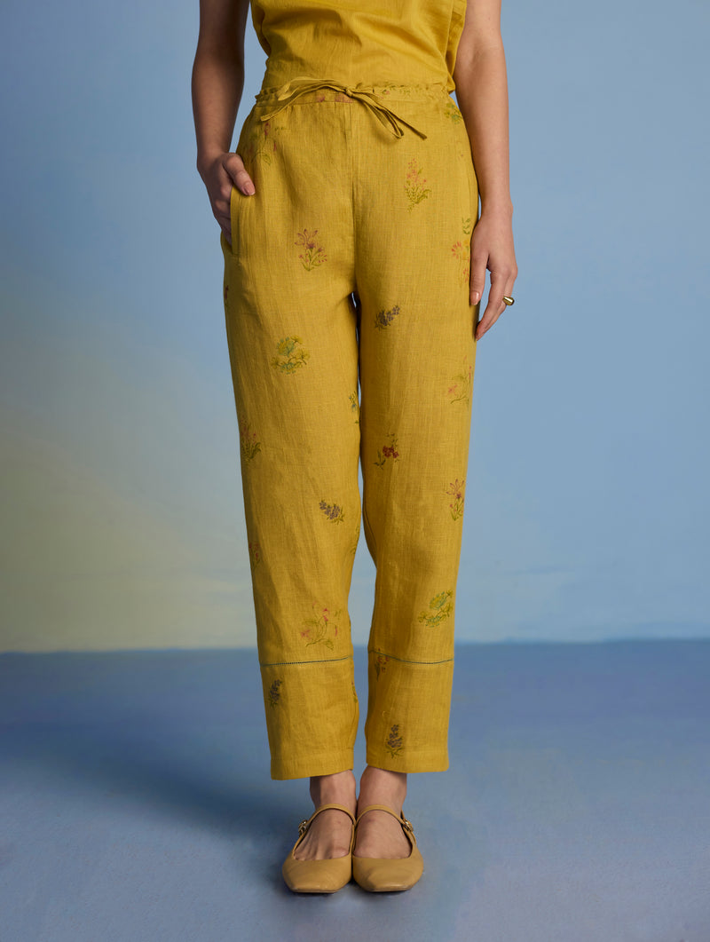 Nama Floral Linen Pant - Ochre