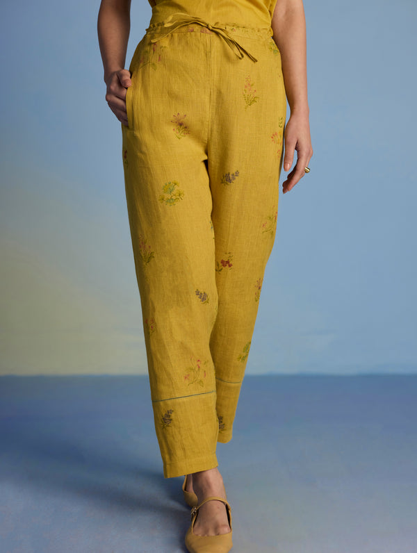 Nama Floral Linen Pant - Ochre