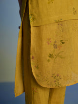 Aneya Patchwork Floral Linen Kurta - Ochre