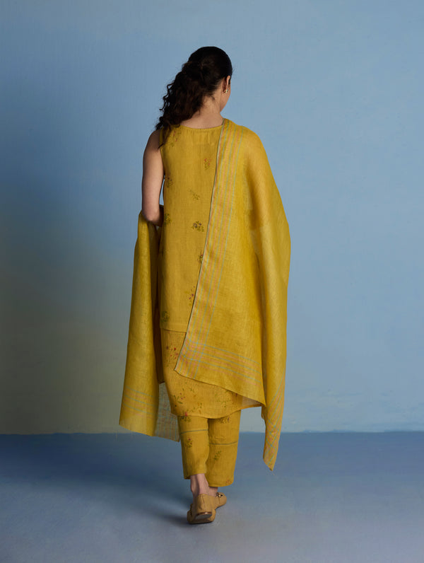 Maso Handwoven Linen Stripe Dupatta - Ochre