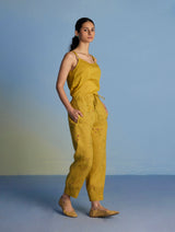 Raya Pintuck Floral Linen Pant - Ochre