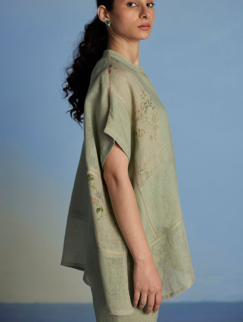 Aboli Patchwork Linen Shirt - Mint