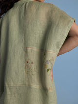 Aboli Patchwork Linen Shirt - Mint