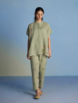 Aboli Patchwork Linen Shirt - Mint