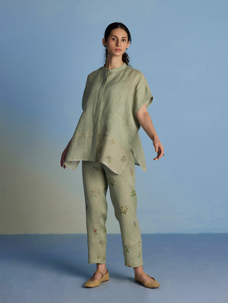 Aboli Patchwork Linen Shirt - Mint