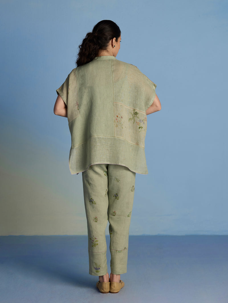 Aboli Patchwork Linen Shirt - Mint