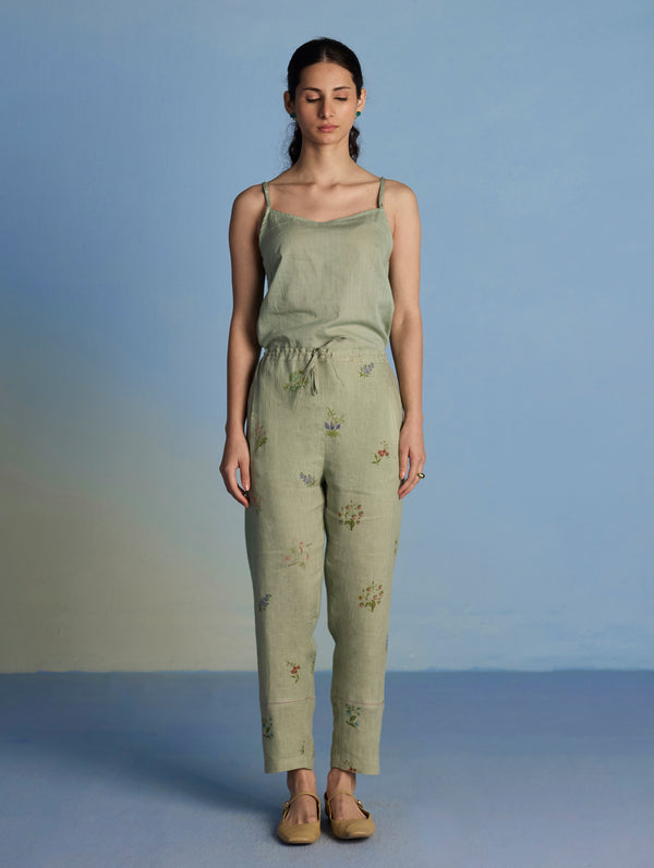 Nama Floral Linen Pant - Mint