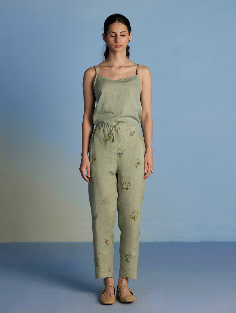 Nama Floral Linen Pant - Mint