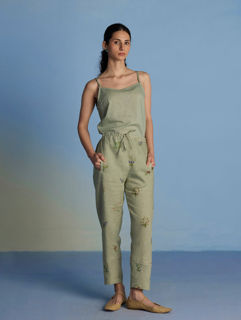 Nama Floral Linen Pant - Mint