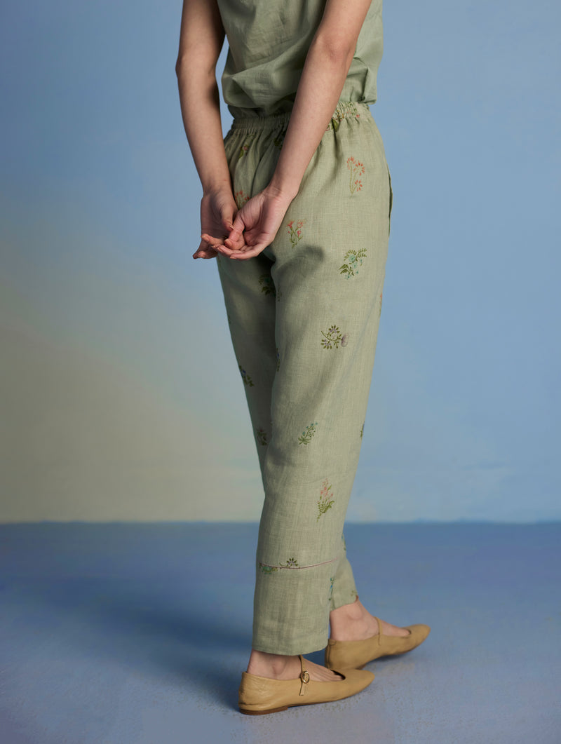 Nama Floral Linen Pant - Mint