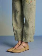 Raya Pintuck Floral Linen Pant - Mint