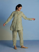 Anya Hand-Embroidered Floral Linen Co-ord Set - Mint