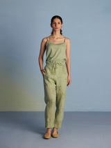 Raya Pintuck Floral Linen Pant - Mint