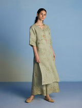 Para Hand-Embroidered Linen Kurta - Mint