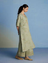 Para Hand-Embroidered Linen Kurta - Mint