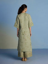 Para Hand-Embroidered Linen Kurta - Mint