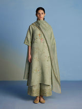 Para Hand-Embroidered Linen Kurta Set  - Mint